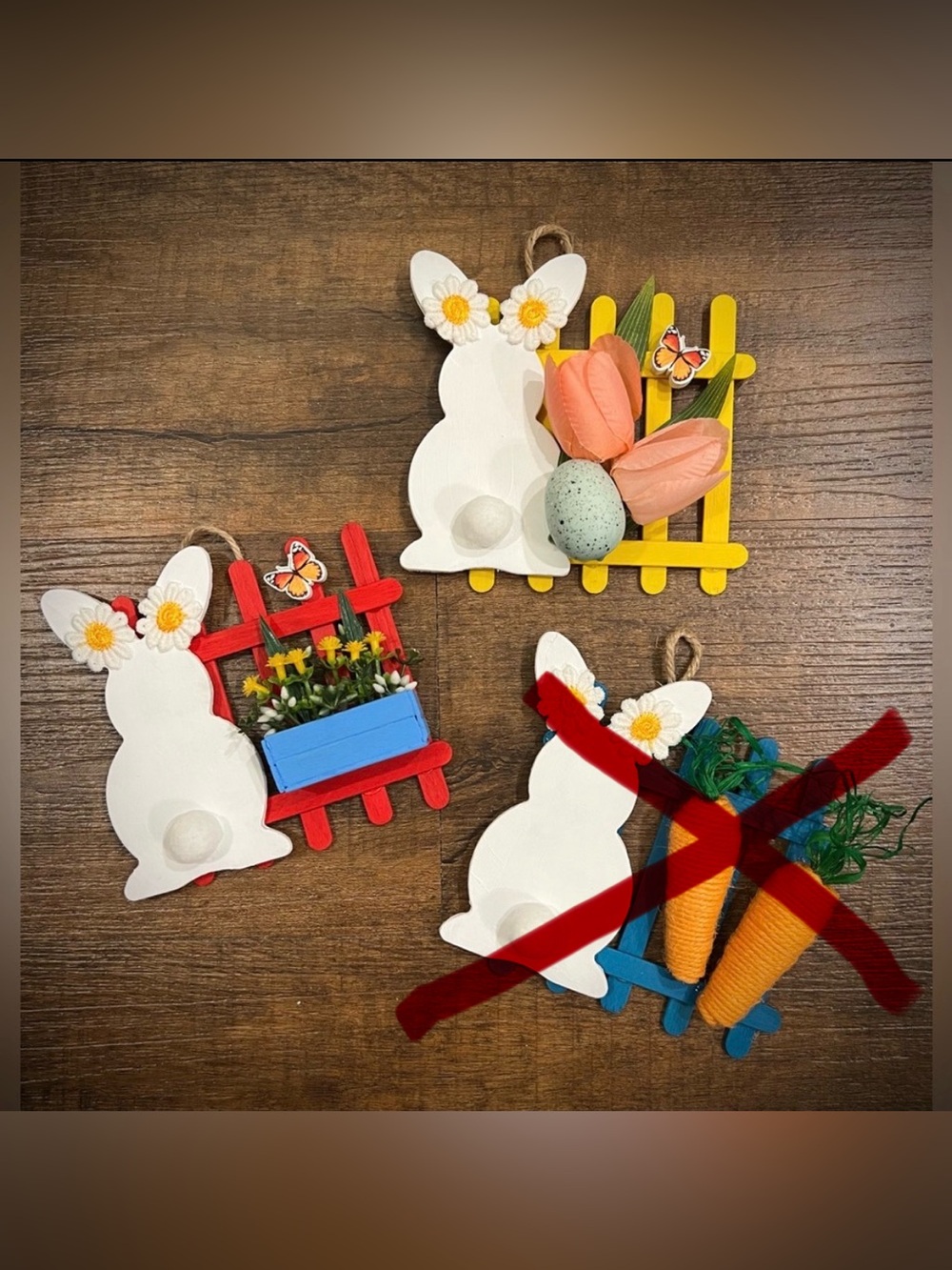 2 Charming Handcrafted Spring/Easter Bunny Wall Hangings/Decor